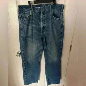 Carhartt Jeans Men 38x32 Blue Plaid Flannel Lined Relaxed Fit Straight Denim